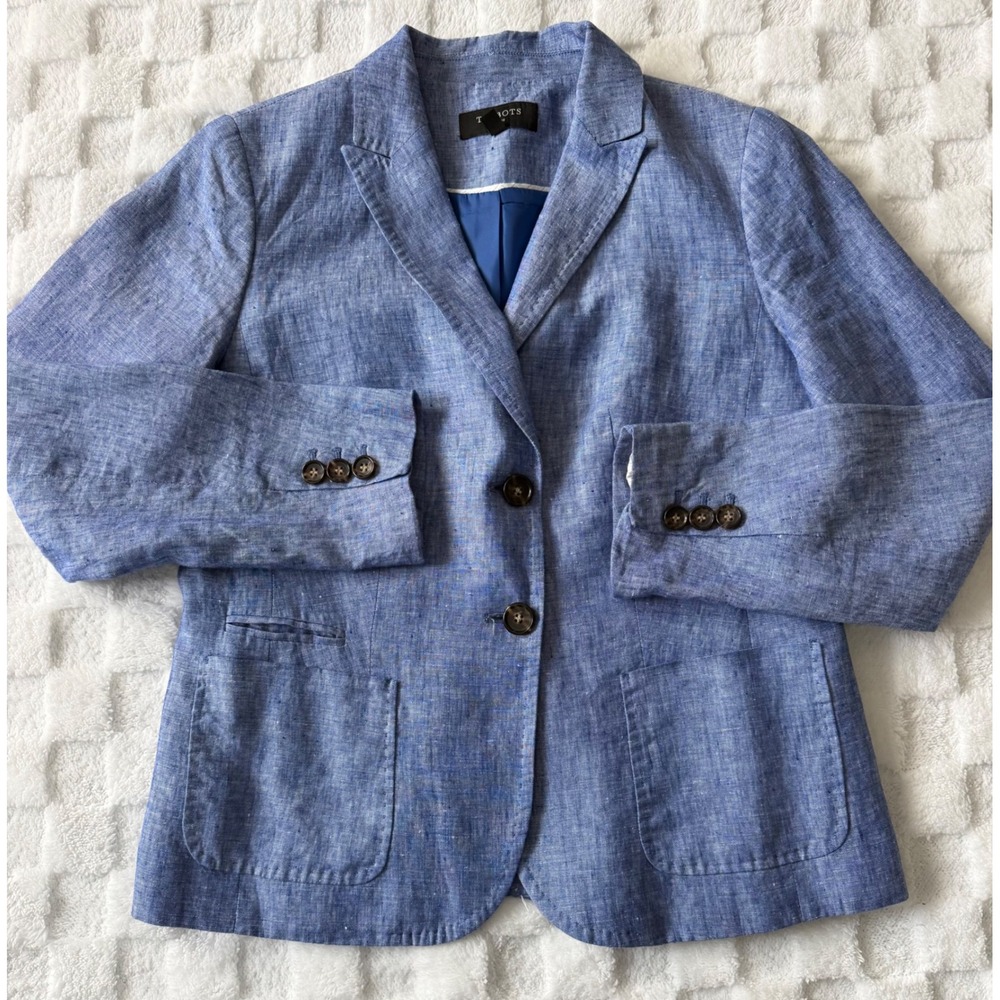Talbots Petites Blue 100% Linen Jacket Size 10P EUC